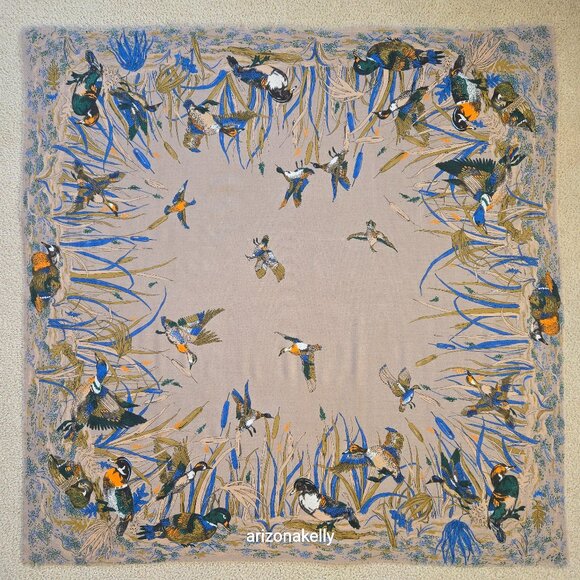 Accessories - Large Square Scarf With Ducks Waterfowl Game Birds